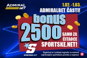 Poklon za vernost - AdmiralBet i sportske.net čitaoce nagrađuju sa 2500 dinara bonusa!